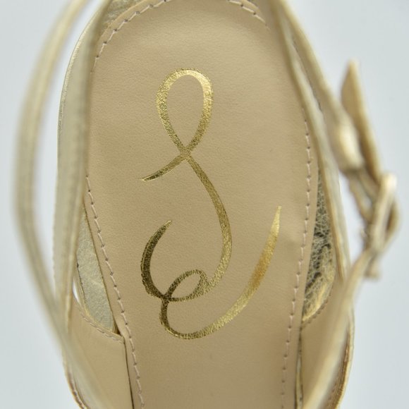 Sam Edelman Jade Ankle Strap Sandals with 4.3" heels, Gold Leather, Women's Sz 9 - Picture 5 of 13